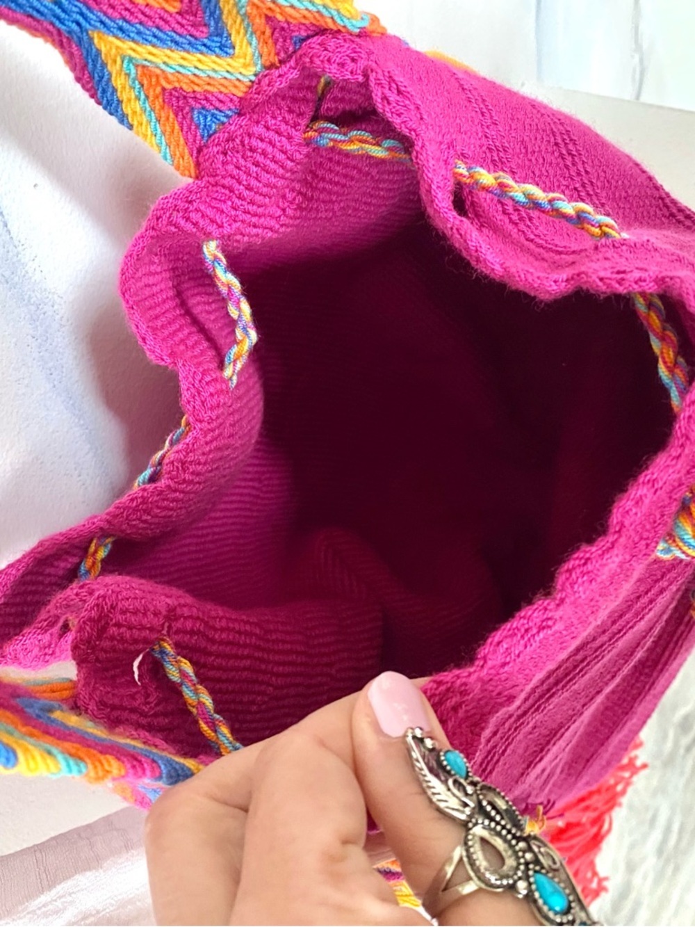 Artisan Fringe tassel hippy bucket bag with Gypsy resort vacay beach vibe - Picture 12 of 14